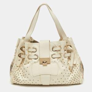 Jimmy Choo Off White Leather Studded Riki Tote