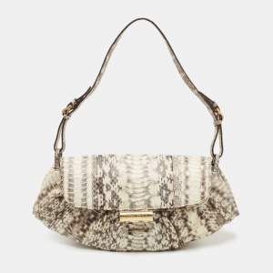 Pre Owned Jimmy Choo Beige/Brown Snakeskin Baguette