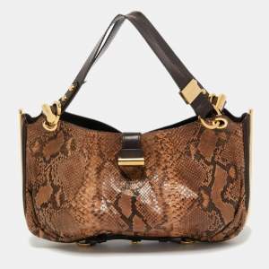 Jimmy Choo Brown Watersnake Leather Ayse Shoulder Bag