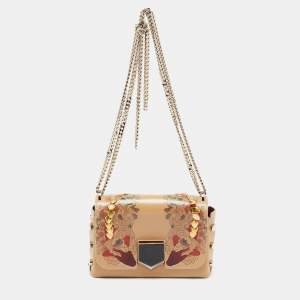 Jimmy Choo Beige Floral Embossed Leather Lockett City Shoulder Bag