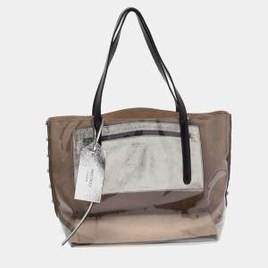 مملوكة مسبقًا Jimmy Choo Silver/Clear PVC and Leather Name Tag Tote