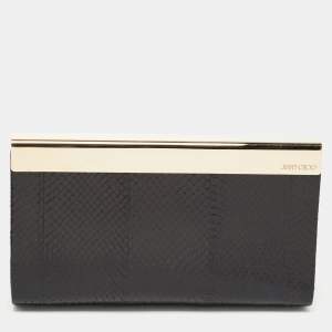 Jimmy Choo Black Karung Leather Cayla Clutch