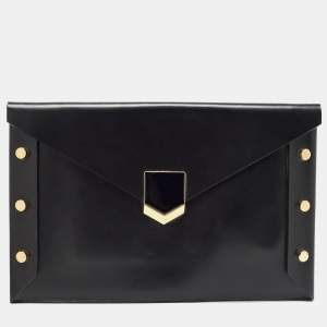 Jimmy Choo Black Glossy Leather Lockett Envelope Clutch