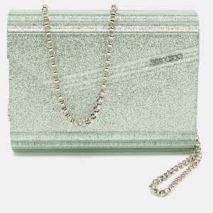 Pre Owned Jimmy Choo Mint Green Glitter Acrylic Candy Chain Clutch