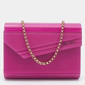 Jimmy Choo Pink Acrylic and Alcantara Candy Chain Clutch 