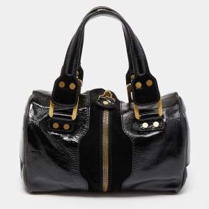 Jimmy Choo Black Patent Leather and Suede Marla Satchel