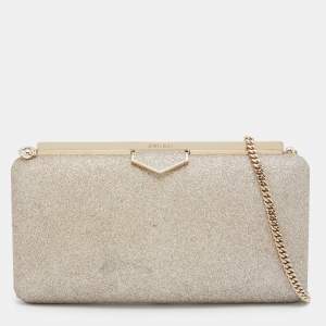 Jimmy Choo Gold Glitter Ellipse Chain Clutch