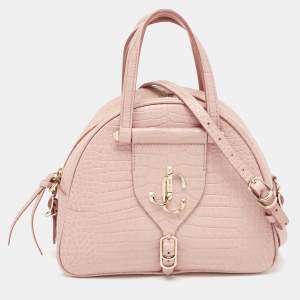 Jimmy Choo Pink Croc Embossed Leather Small Varenne Bowler Bag