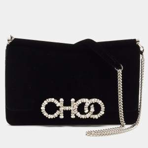 Jimmy Choo Black Velvet Crystals Kalina Chain Bag