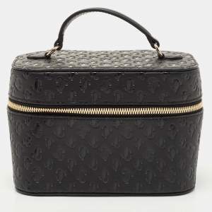 Jimmy Choo Black Monogram Leather Make Up Vanity Bag