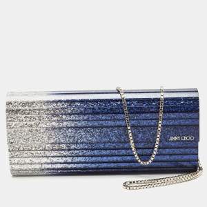 Pre Owned Jimmy Choo Blue/Silver Ombre Glitter Acrylic Sweetie Chain Clutch