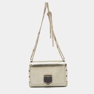 Jimmy Choo Silver Leather Lockett City Shoulder Bag