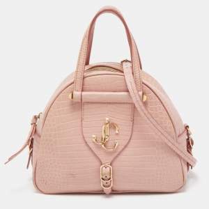 Jimmy Choo Pink Croc Embossed Leather Small Varenne Bowler Bag