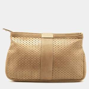 Jimmy Choo Beige Perforated Leather Zulu Clutch