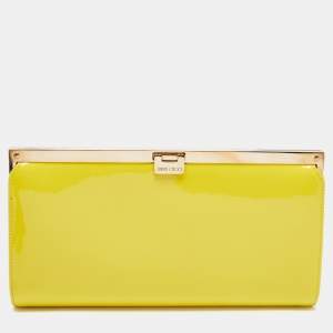 Jimmy Choo Yellow Patent Leather and Suede Metal Frame Clutch