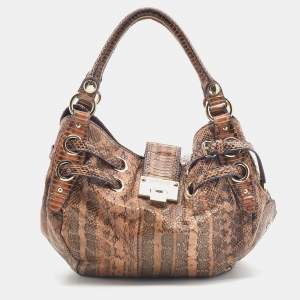 Jimmy Choo Brown/Black Watersnake Leather Riki Hobo