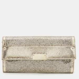 Jimmy Choo Gold Glitter and Leather Reese Continental Clutch