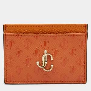Jimmy Choo Orange Monogram Leather Umika Card Case