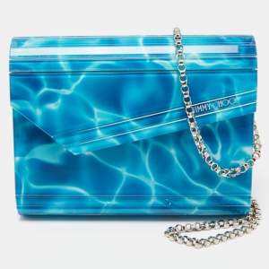 Jimmy Choo Blue Marble Effect Acrylic and Leather Candy Chain Clutch