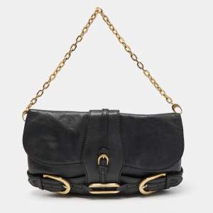 Pre Owned Jimmy Choo Black Leather Troy Chain Shoulder Bag