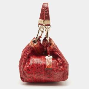 Jimmy Choo Red/Black Watersnake Leather Lohla Jane Hobo 