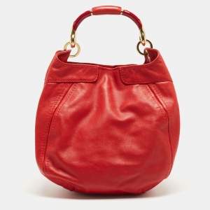 Jimmy Choo Red Leather Enamel Handle Hobo