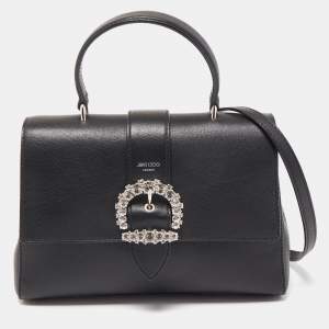 Jimmy Choo Black Medium Cheri Crystals Top Handle Bag