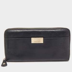 Jimmy Choo Black Leather Logo Zip Around Wallet