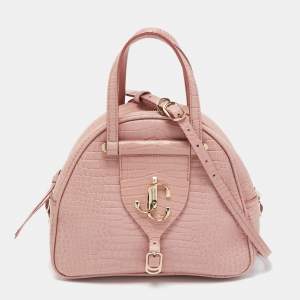 Jimmy Choo Pink Croc Embossed Leather Small Varenne Bowler Bag
