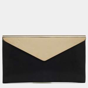 Jimmy Choo Black Shimmer Suede Metal Envelope Clutch