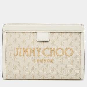 Jimmy Choo Beige Jacquard Canvas and Leather Varenne Clutch