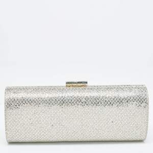 Jimmy Choo Gold Glitter Lurex Fabric Twill Tube Clutch