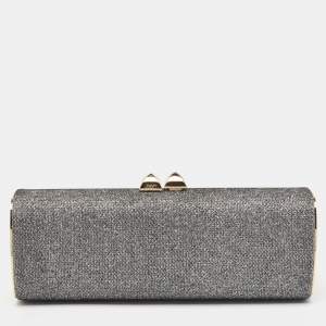 Pre Owned Jimmy Choo Silver Glitter Lurex Fabric Twill Tube Clutch