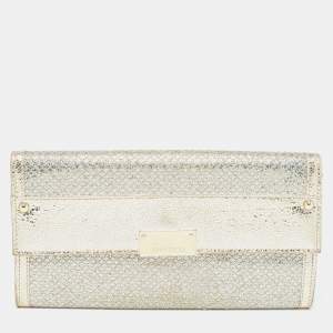 Jimmy Choo Gold Glitter and Leather Reese Continental Clutch