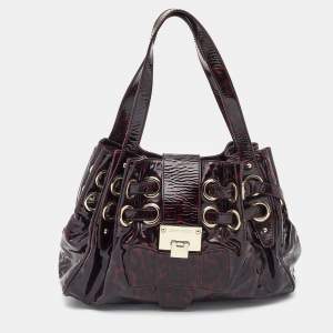 Pre Owned Jimmy Choo Red Leopard Print Patent Leather Ramona Shoulder Bag