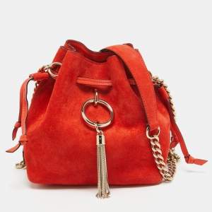 Jimmy Choo Orange Suede Callie Drawstring Bucket Bag