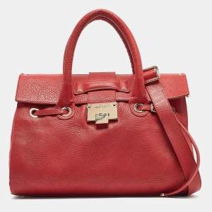 Jimmy Choo Red Grainy Leather Rosalie Top Handle Bag