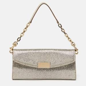 Pre Owned Jimmy Choo Gold Glitter Riane Clutch Bag