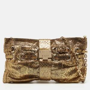 Jimmy Choo Gold Python Oversize Ramona Chain Clutch