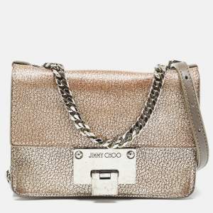 Pre Owned Jimmy Choo Metallic Grey Leather Rebel Crossbody Bag