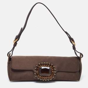 Jimmy Choo Brown Satin Crystal Embellished Pochette Bag