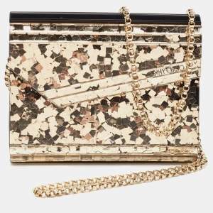 Jimmy Choo Black/Gold Acrylic Glitter Candy Clutch Bag