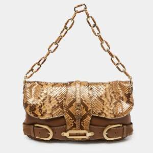 Jimmy Choo Brown/Gold Python and Leather Tulita Hobo