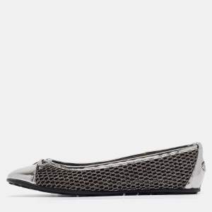 Pre Owned Jimmy Choo Silver Glitter Mesh and Leather Ballet Flats Size 36.5