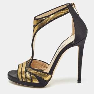 Jimmy Choo Black Satin Embellished Sandals Size 37    