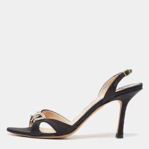 Jimmy Choo Black Satin Slingback Sandals Size 38.5