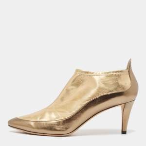 Pre Owned Jimmy Choo Gold Leather Dierdre Booties Size 41