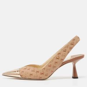 Pre Owned Jimmy Choo Brown Logo Embossed Leather Liya Pointed Toe Slingback Pumps Size 41