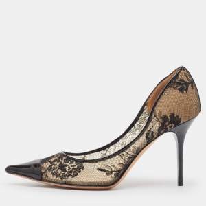 Pre Owned Jimmy Choo Black Lace and Patent Leather Amika Pumps Size 37