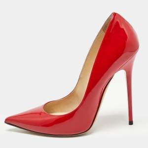 Pre Owned Jimmy Choo Red Patent Leather Romy Pumps Size 38